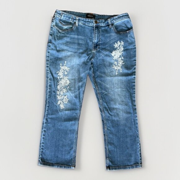 Who What Wear Jeans Embroidered Capri Crop Medium Wash Vintage Women’s Size 14 - Picture 1 of 10
